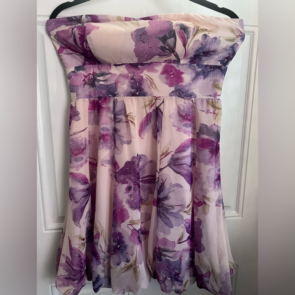MINT FOREVER 21 Floral Strapless A-Line Dress in Purple and Blush